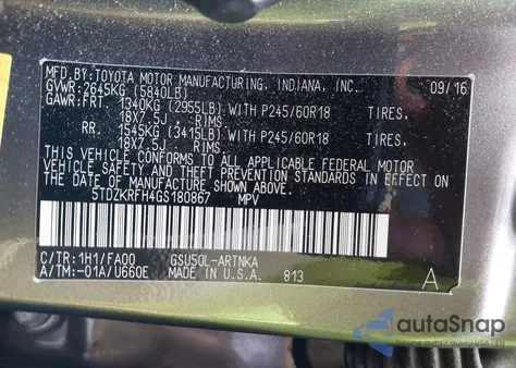 2016 Toyota Highlander Le Plus V6 from USA, damaged, VIN 5TDZKRFH4GS180867